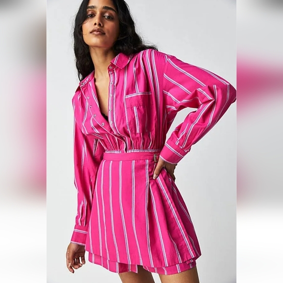 Free People Dresses & Skirts - Free People Pink Striped Two-Piece Dress Set